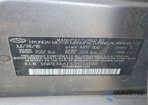 2018 Hyundai Sonata Sport z USA, uszkodzony, nr VIN 5NPE34AF5JH726920